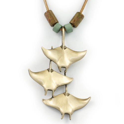Bronze Triple Manta Ray Necklace with Beads